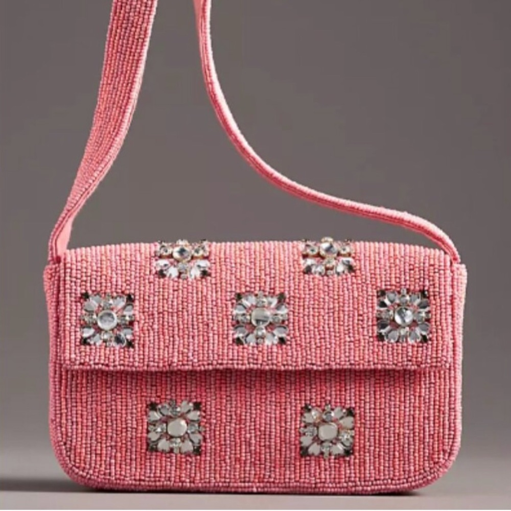 Anthropologie Pink Fiona Beaded Hand Bag
